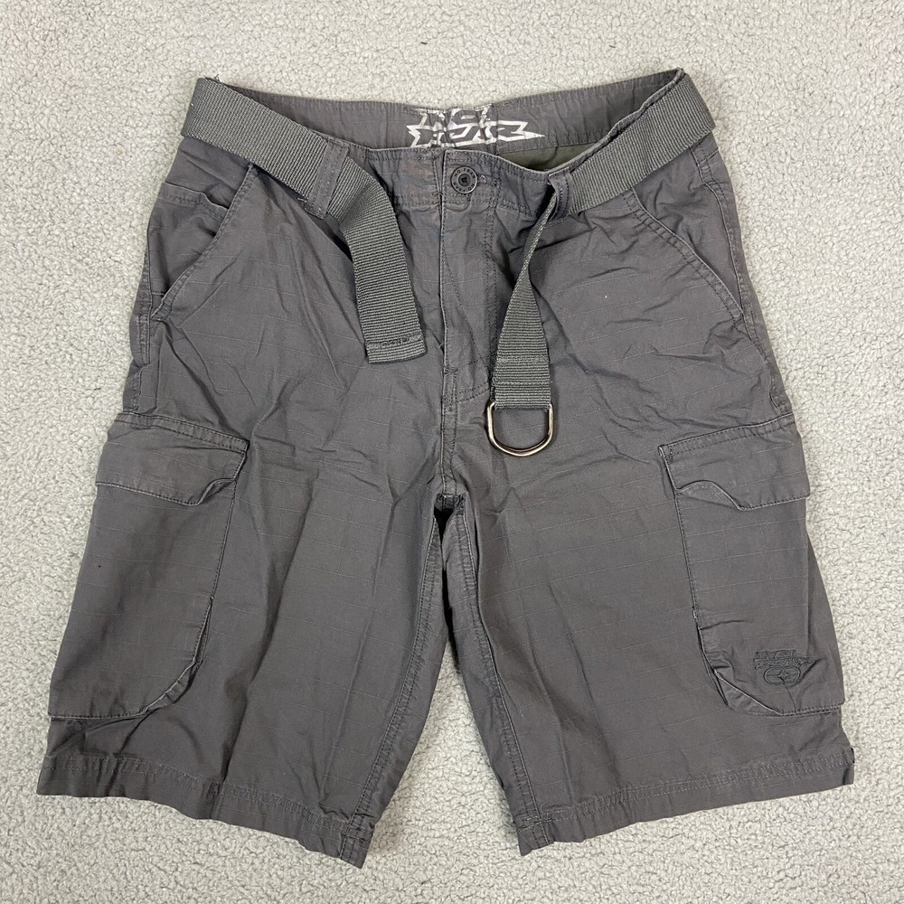 No Fear Mens Cargo Shorts Gray Ripstop Web Belt Size 32